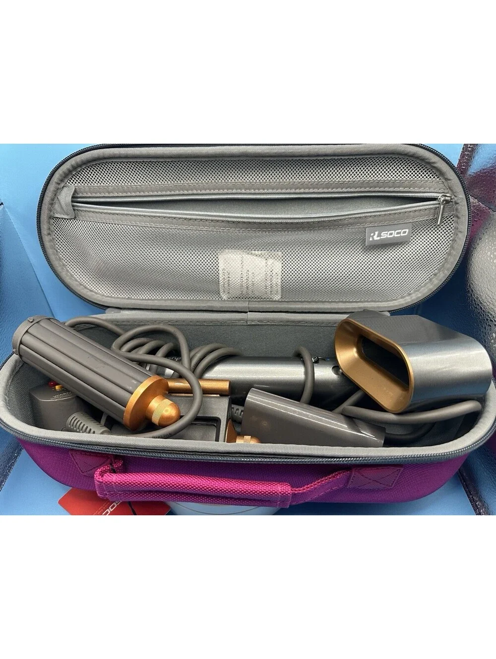Dyson Airwrap HS01 Multi-Styler Nickel Fuchsia w/Case 3 Attachments Tested